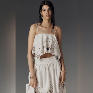New Anthropologie White Hanky Crop Cutwork Embroidered Tank Top Blouse Shirt XL